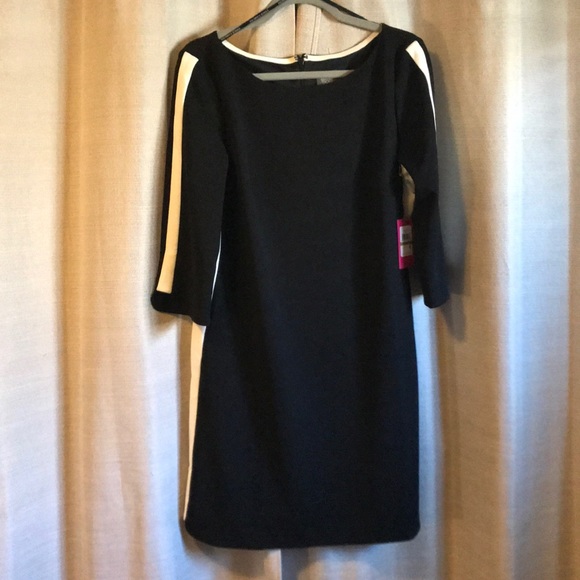 black dress with white stripe down the side